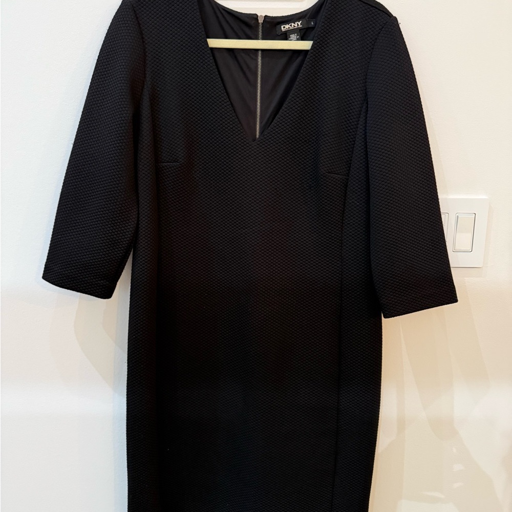 DKNY Textured Black Long Sleeve Dress